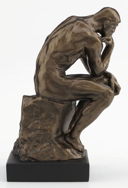 Thinker By Rodin Sculpture Side View of Statue Bronze Color Artwork